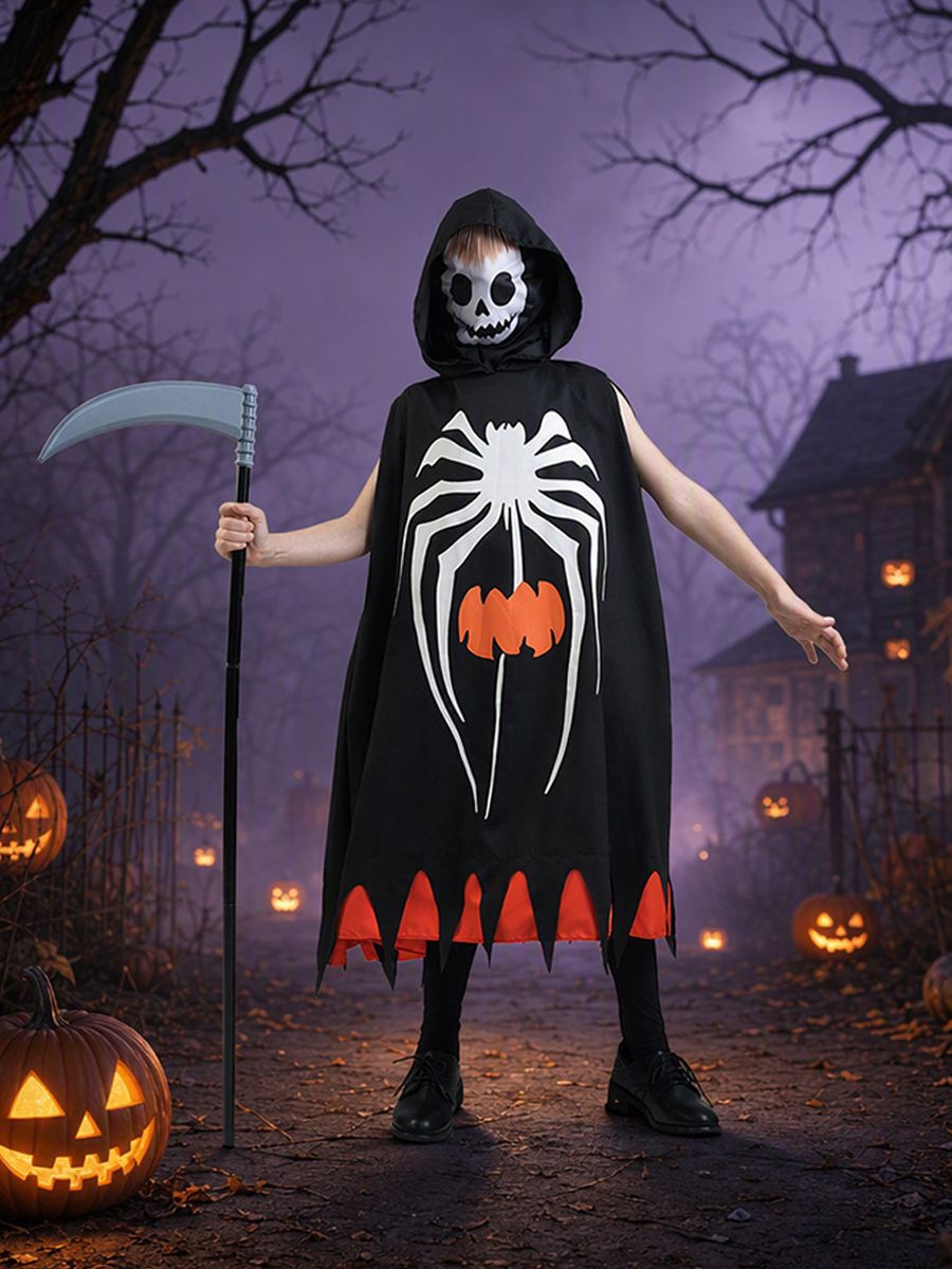 Halloween Party Costume Kids Cloak Pumpkin Spiderweb Skull Ghost Monster Cape photo 6