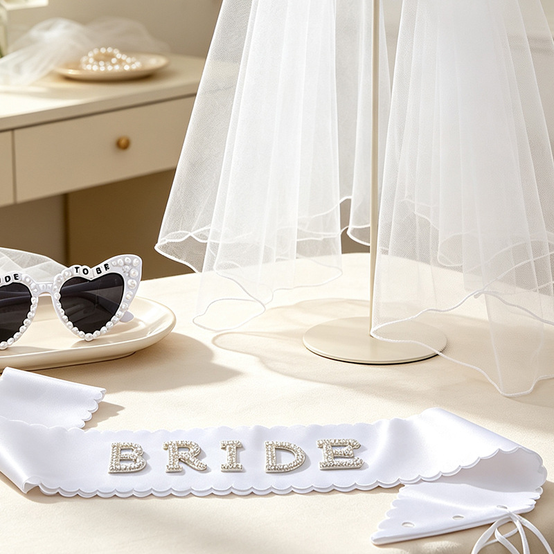 Veil, Bridal Pearl Hairband One-Piece Sunglasses Wedding Shoulder Strap photo 4