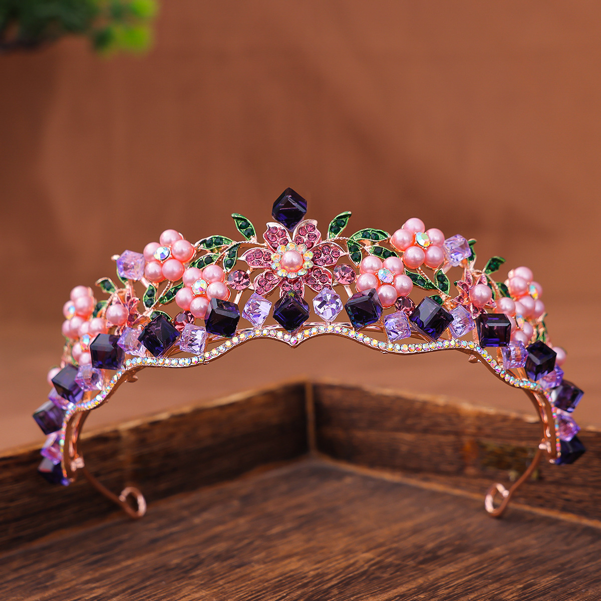 Women's Retro Purple Crystal Princess Crown Headdress photo 7