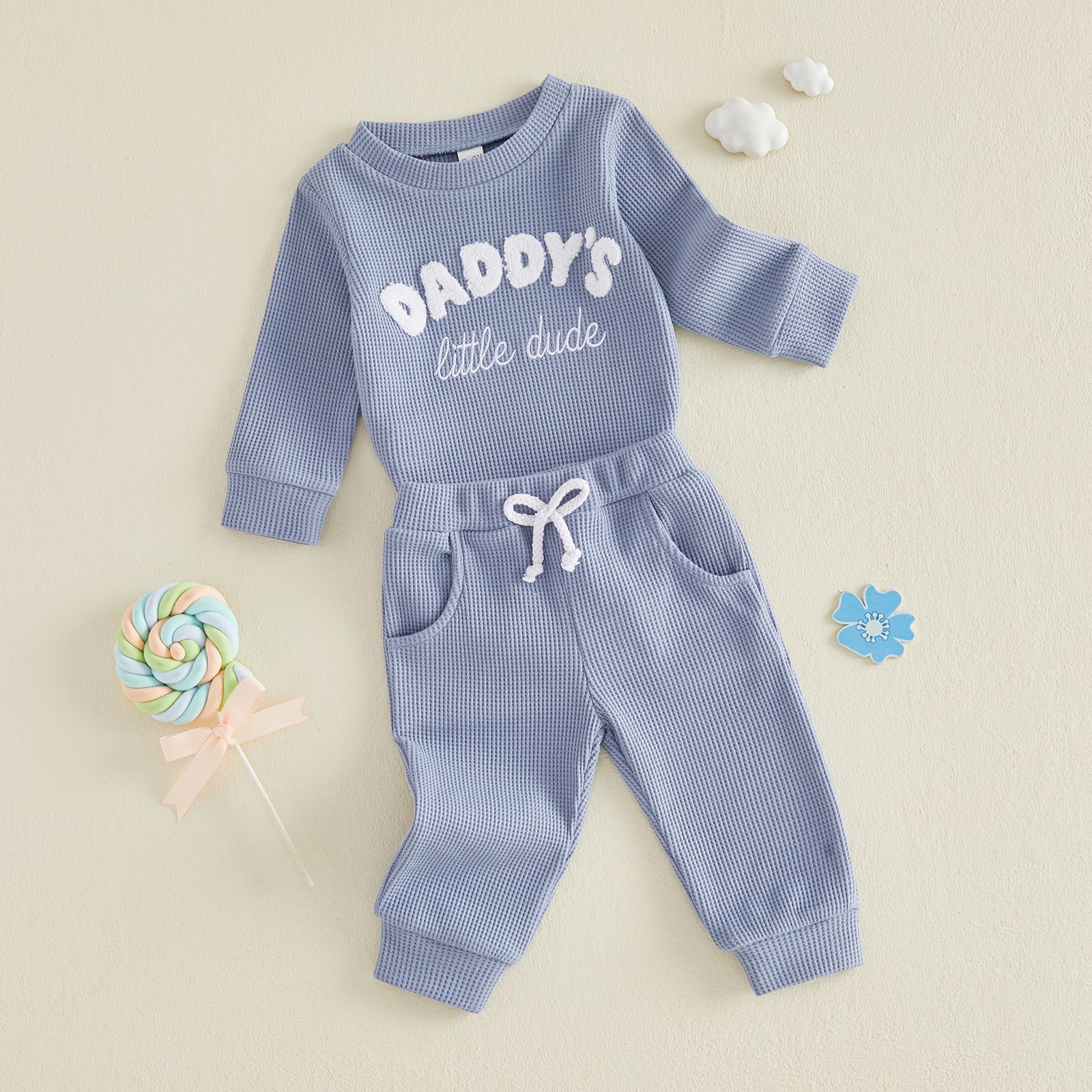 Letter Embroidery Long Sleeved Jumpsuit Long Pants Two-piece Set photo 3