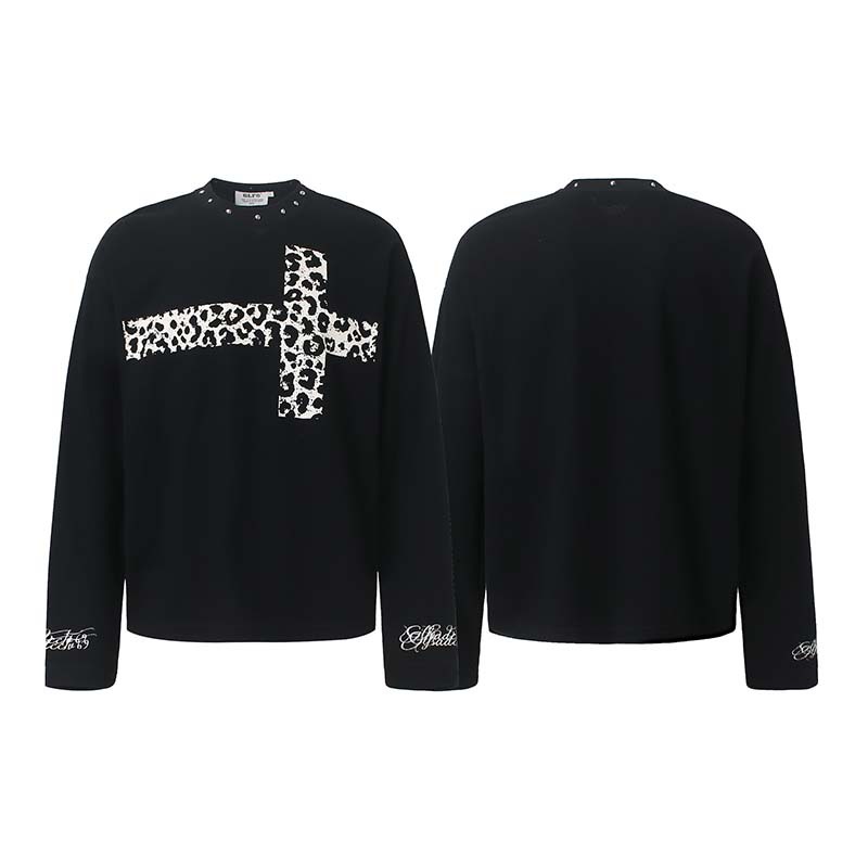 Autumn New Arrival American-Style Retro Cross And Letter Print Top photo 2
