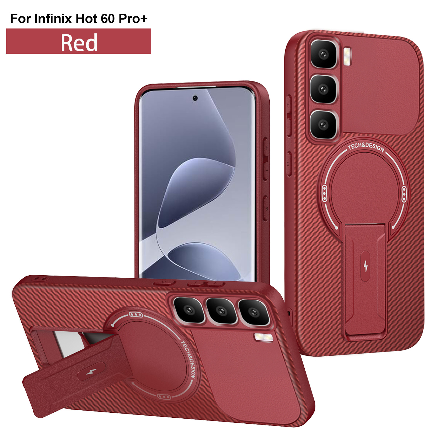 Compatible With Hot 70 Phone Case Armor Carbon Fiber Texture With Stand photo 3