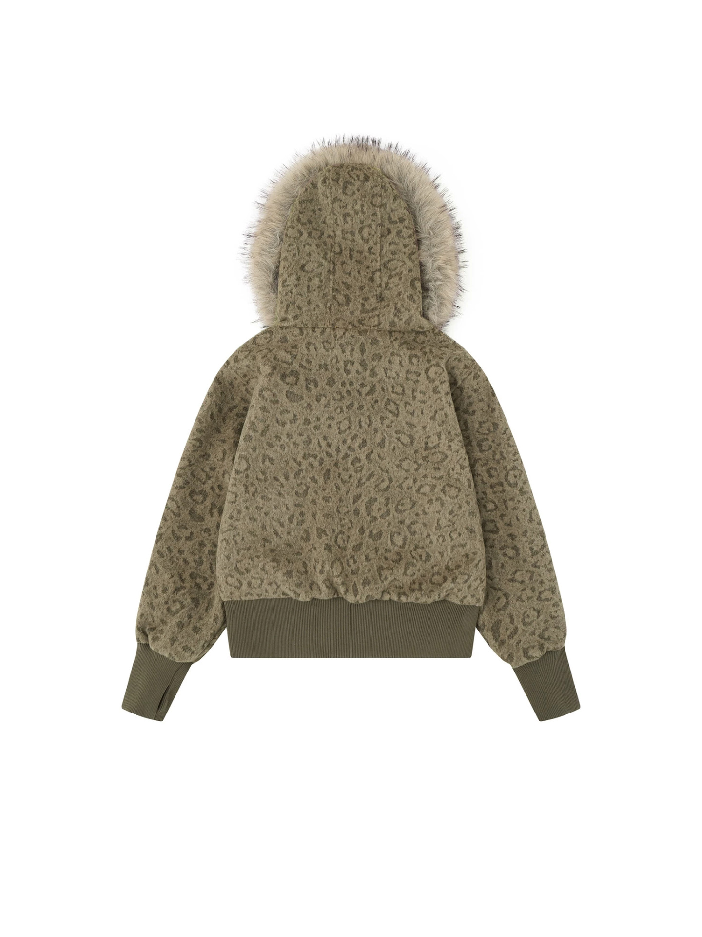 Maillard Brown Leopard-print Large Fur-hooded Coat photo 5