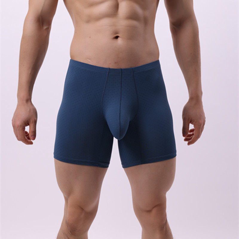 Mens Wide Sexy Sheer Chafe-resistant Solid-color Boxer Briefs photo 4