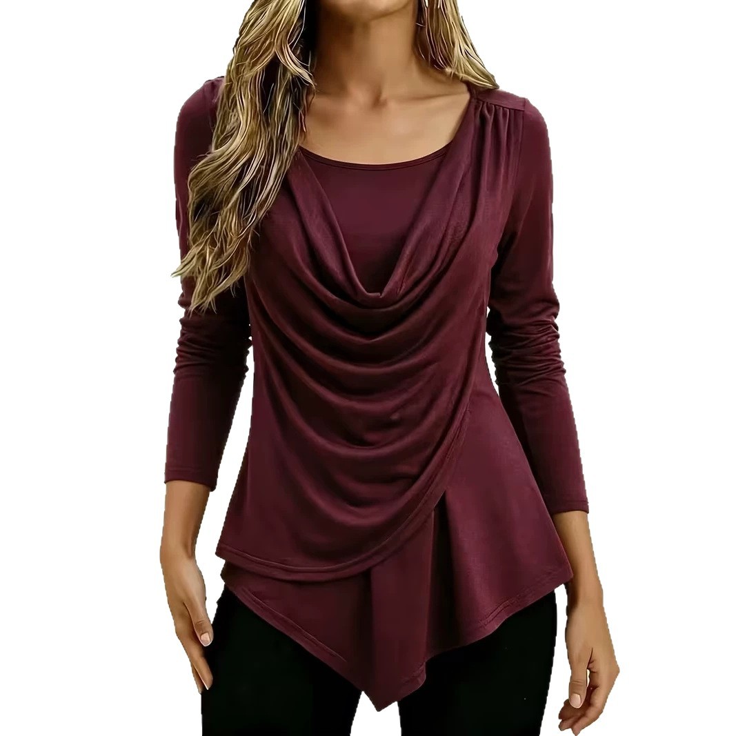 Women's Solid-Color Turtleneck Round-Neck T-Shirt photo 7