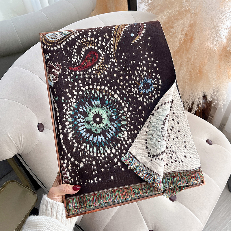 Starry Sky Cashew Flower Shawl Women's Double-Sided Thickened Scarf photo 2