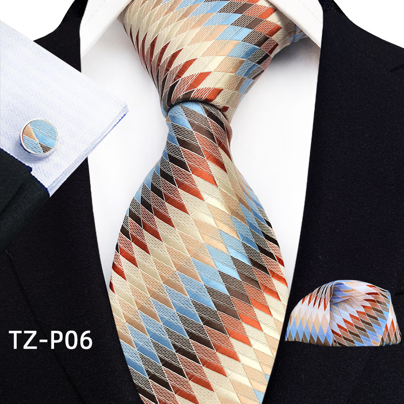 Mens Plaid Formal Tie Pocket Square And Cufflinks Three-Piece Set photo 6
