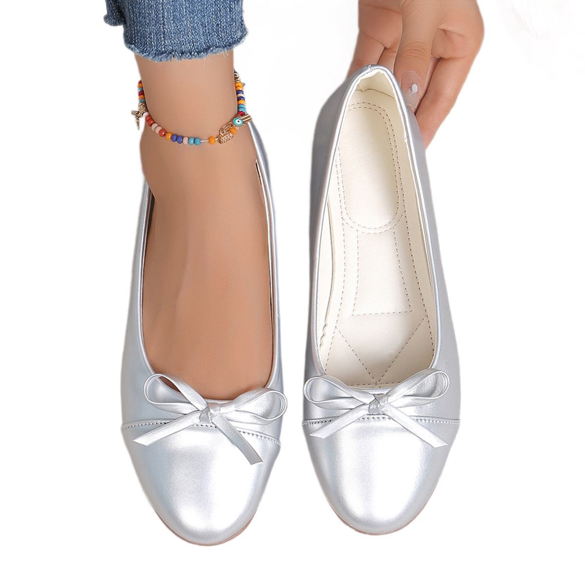Bow-tie Round-toe Low-cut Flat-soled Single Shoes photo 3