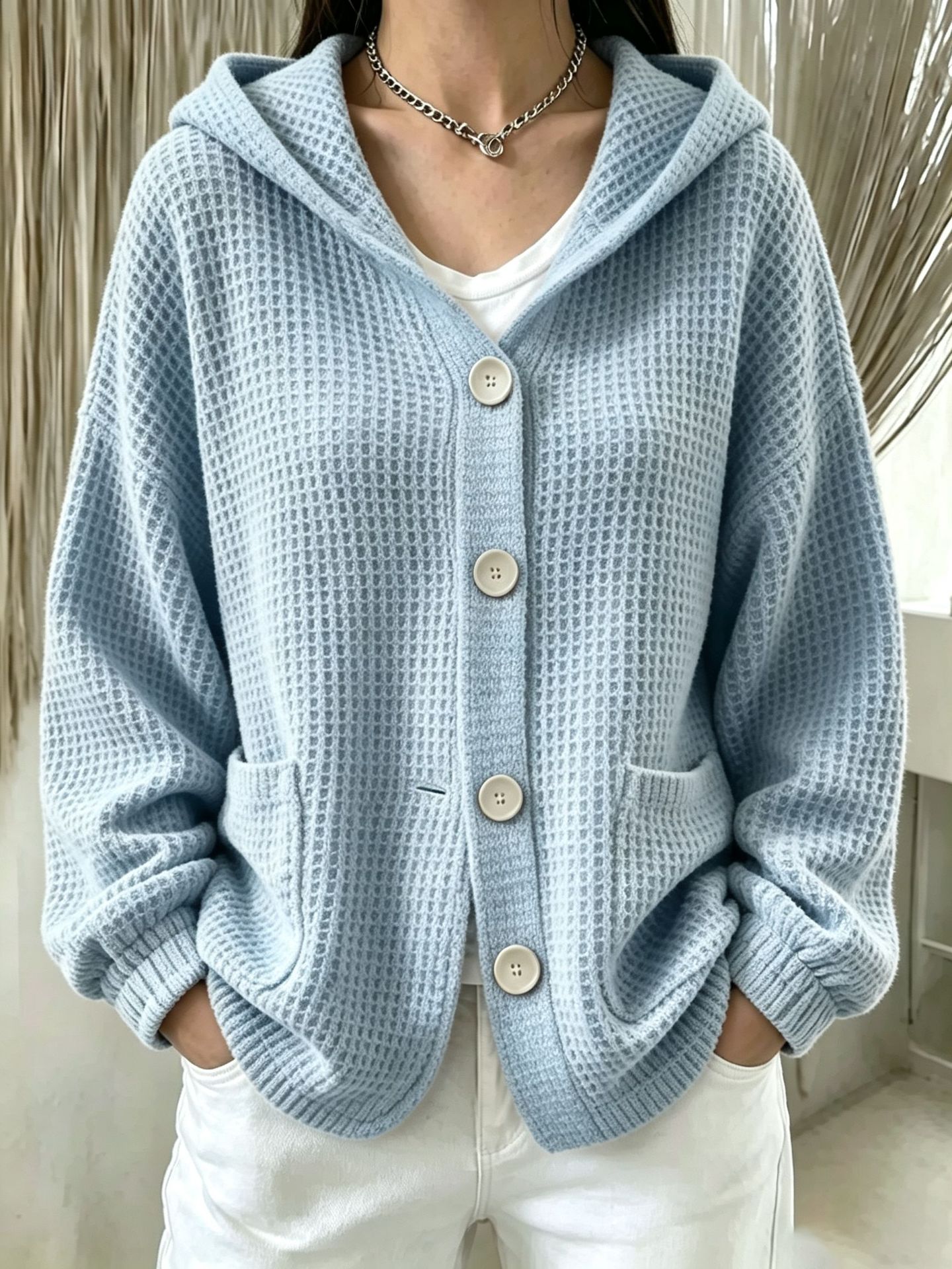 Women's Buttoned Hooded Jacket Top photo 4
