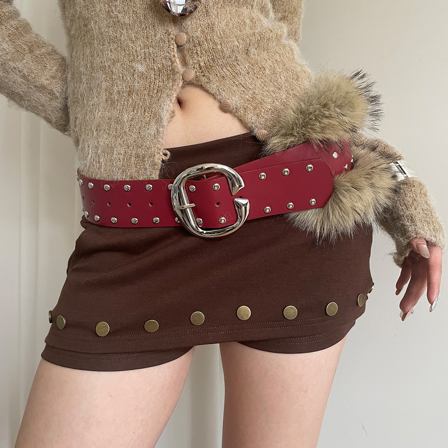 Retro Niche Punk-style Fur Patchwork Belt For Women photo 1