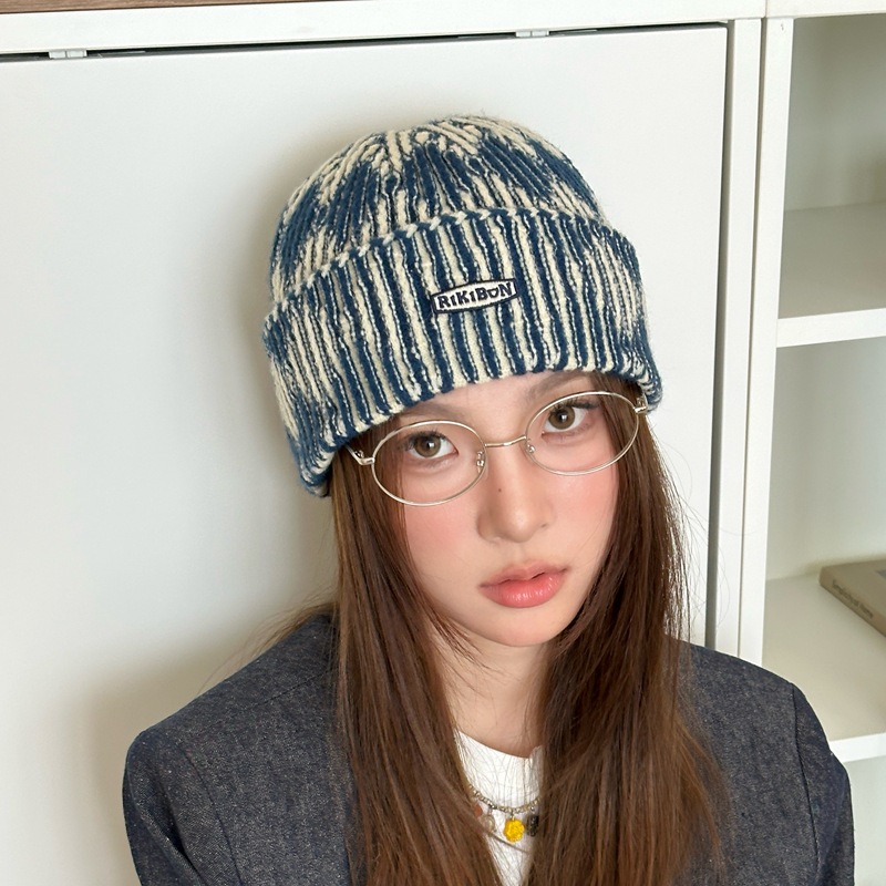 Autumn Winter Warm Ear-Protecting Tie-Dye Colorblock Knitted Beanie photo 1