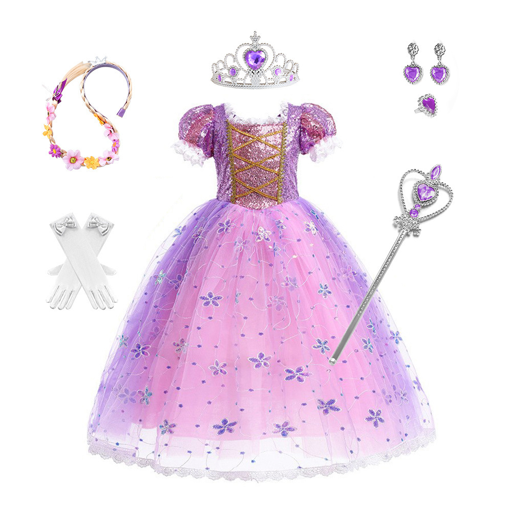 Cross-border Foreign Trade Rapunzel Dress For Children, Halloween Dress, Formal Gown, Girls Purple Tulle Dress photo 4