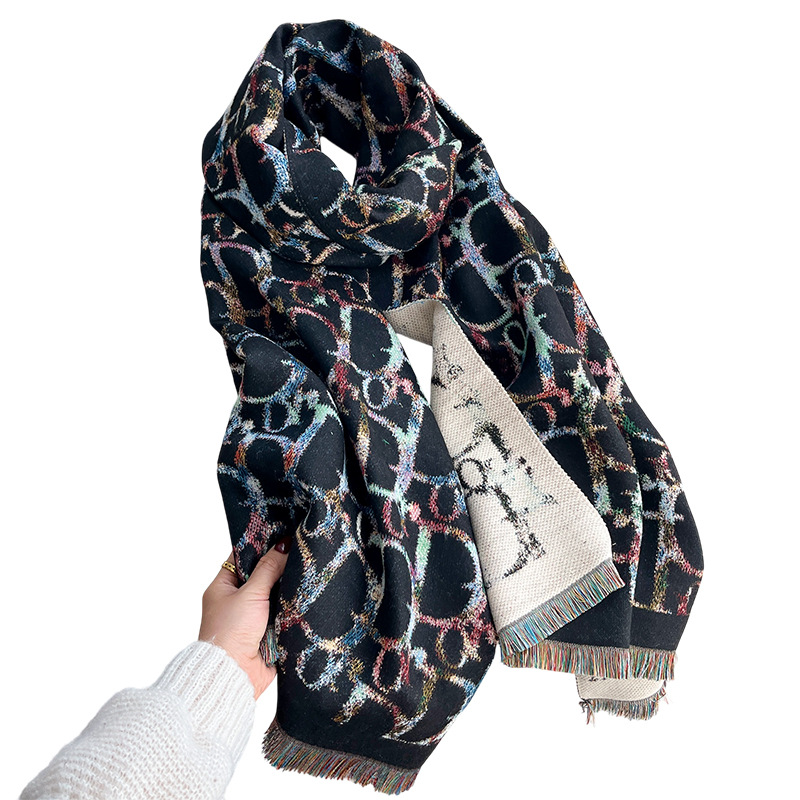 Light Luxury Colorful D-Letter Jacquard Shawl For Women photo 6