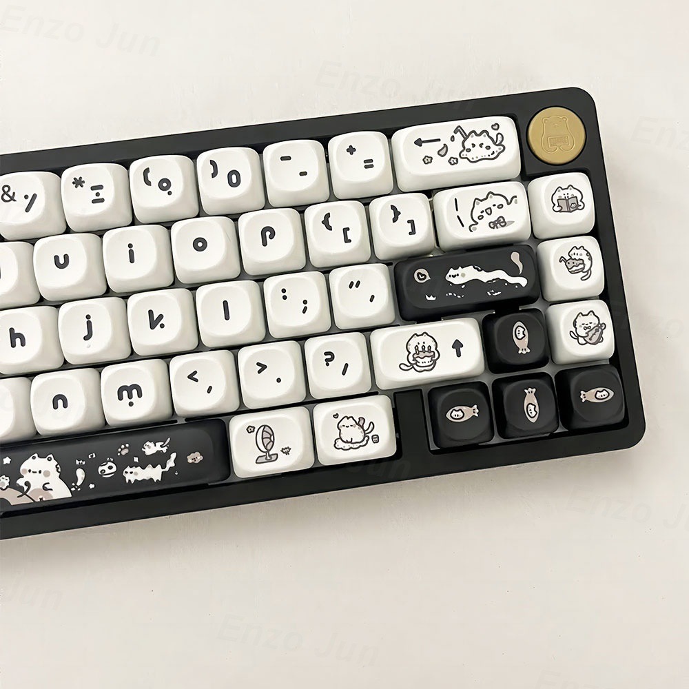Kitten's Fantasy Key Cap MOA Height Flat Chest Height Black And White Cat Cute Key Cap In Stock photo 3