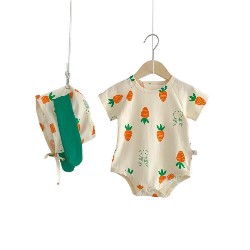 Baby Girl Bunny Short Sleeve Thin Hooded Triangle Romper Onesie Spring Clothes photo 5