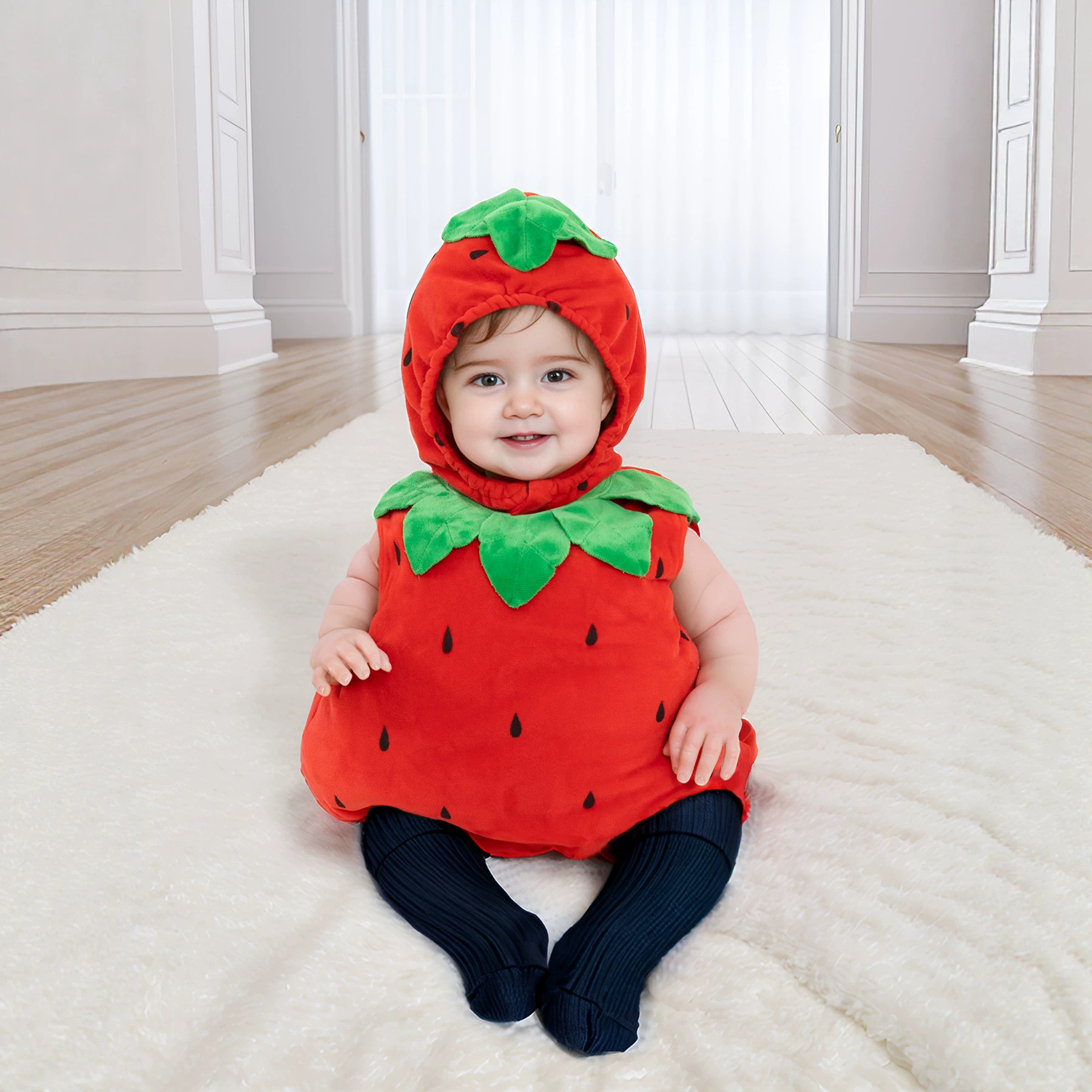 Babys Fallwinter Strawberry-themed Romper And Hat Two-piece Set photo 1