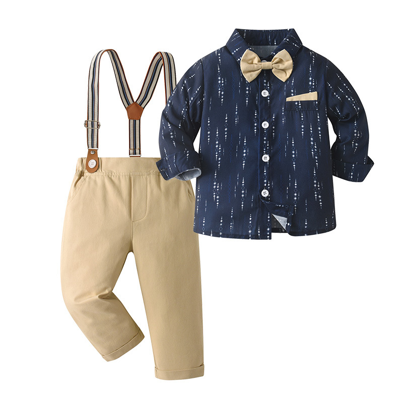 Long-sleeve Bow Tie Overalls Chic Boys Outfit photo 2