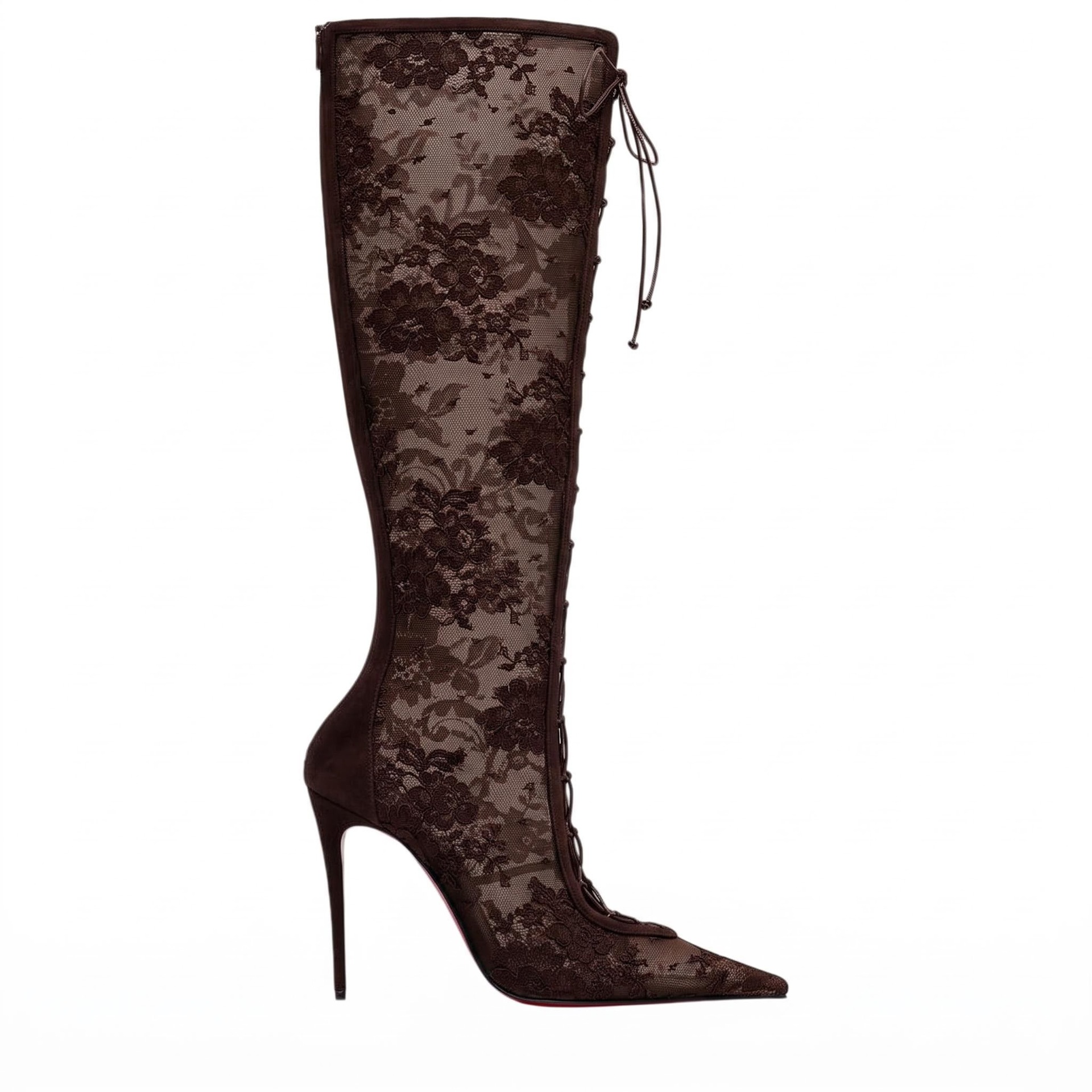 New Pointed-toe High-heeled Sexy Lace Black Over-the-knee Boots Red Sole photo 8