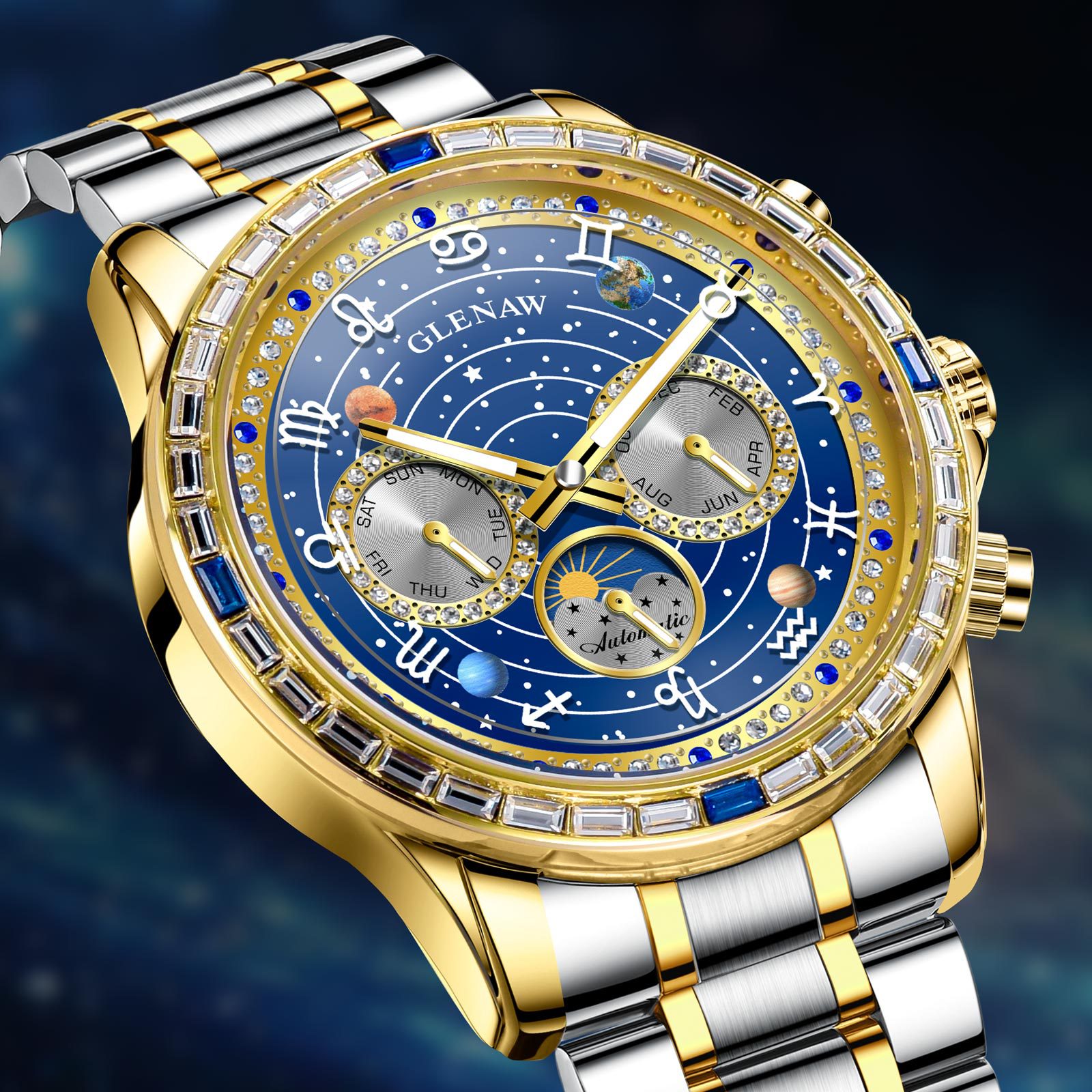 Mens Diamond-Embellished Fully Automatic Mechanical Watch photo 1