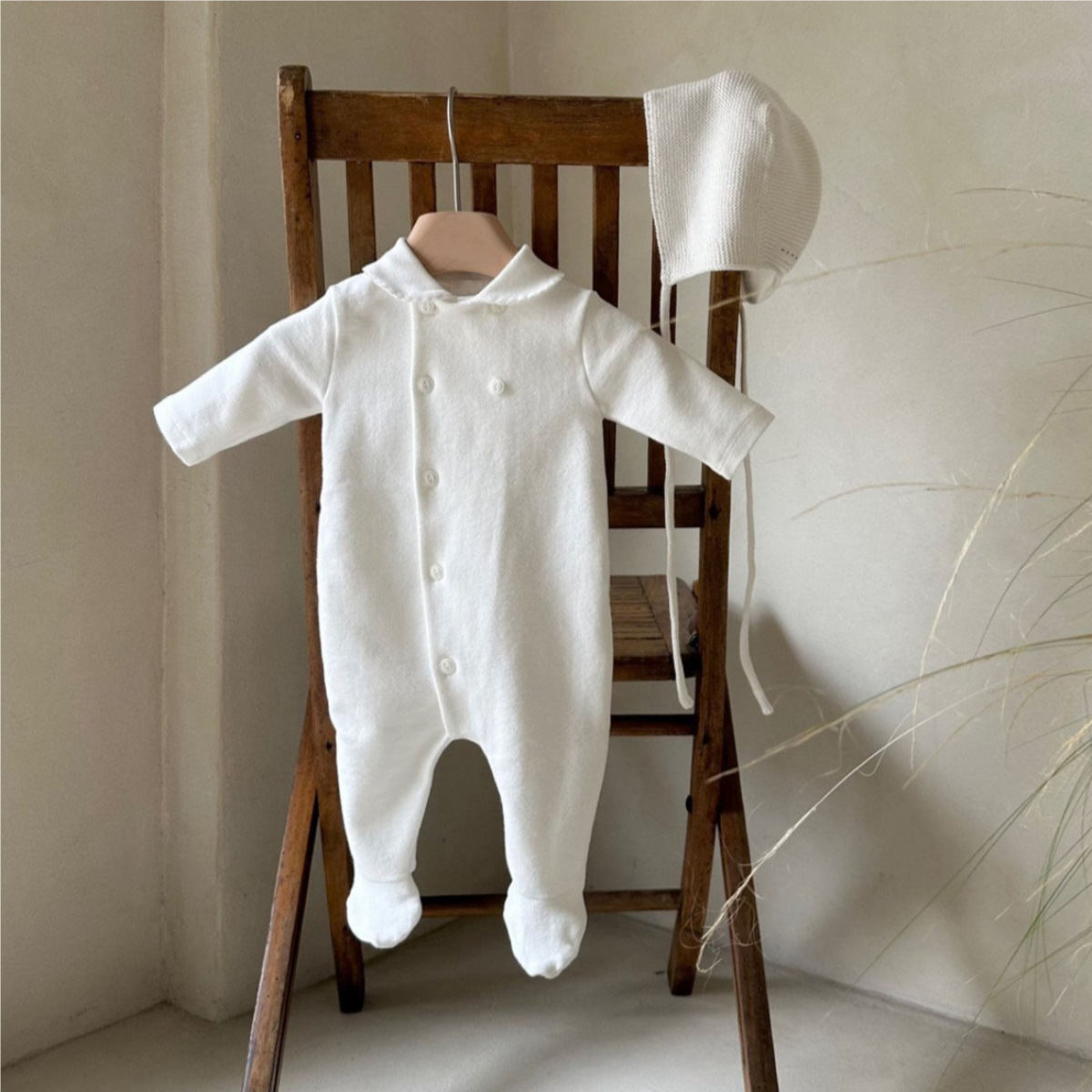 Newborn Clothes Peter Pan Collar Open Chest Jumpsuit photo 5
