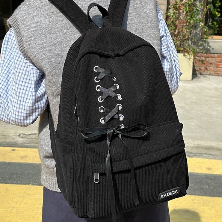 Large Corduroy Bowknot Backpack Casual Travel Polyester Fabric photo 8