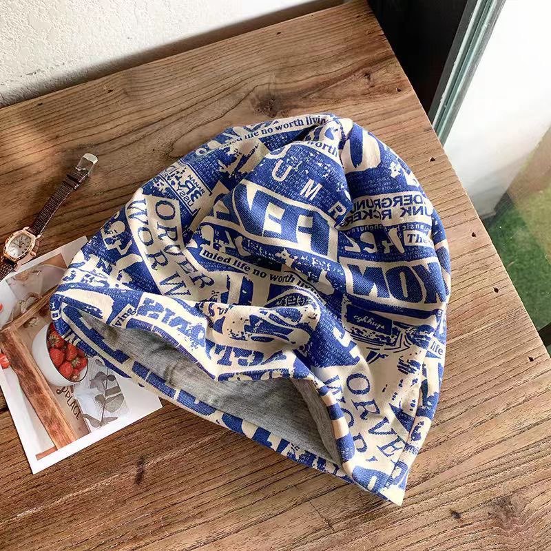 Vintage Newspaper Print Headscarf Face Framing Pleated Wrap For Women Retro Style Hair Accessory photo 2