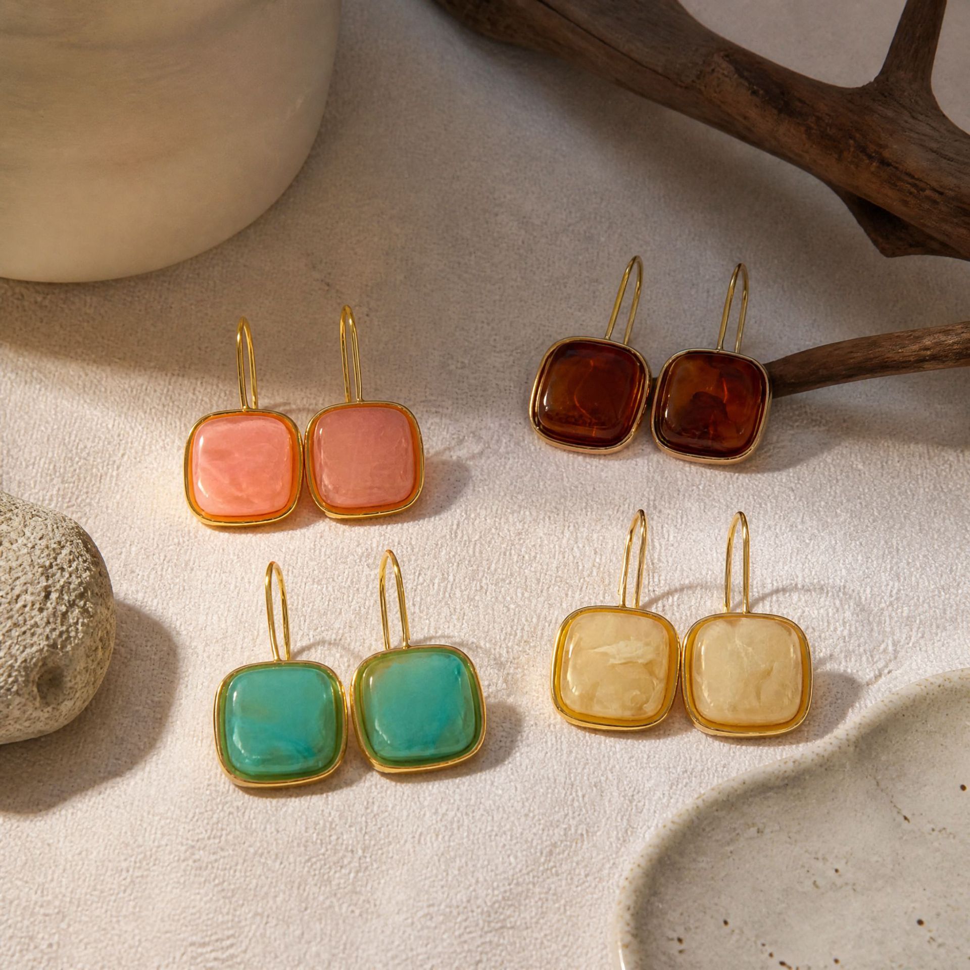 Square Geometric Ombre Resin Earrings photo 8