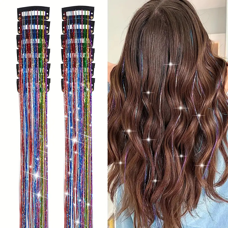 Laser-thread Colorful Shiny Seamless Hair Extensions photo 4