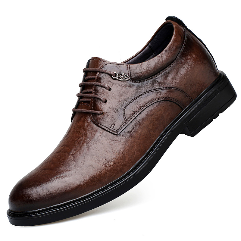 Genuine Leather, Hidden-heel, Thick-soled Black Youth Dress Shoes photo 4