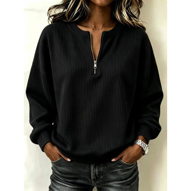 Zip-up Long-sleeve Drop-shoulder Casual Loose-fitting Crew Neck photo 2