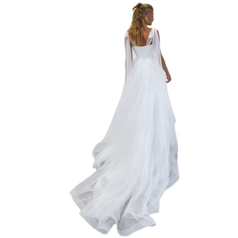French-style Strapless Wedding Dress With A Bow Featuring A Tulle Train photo 4