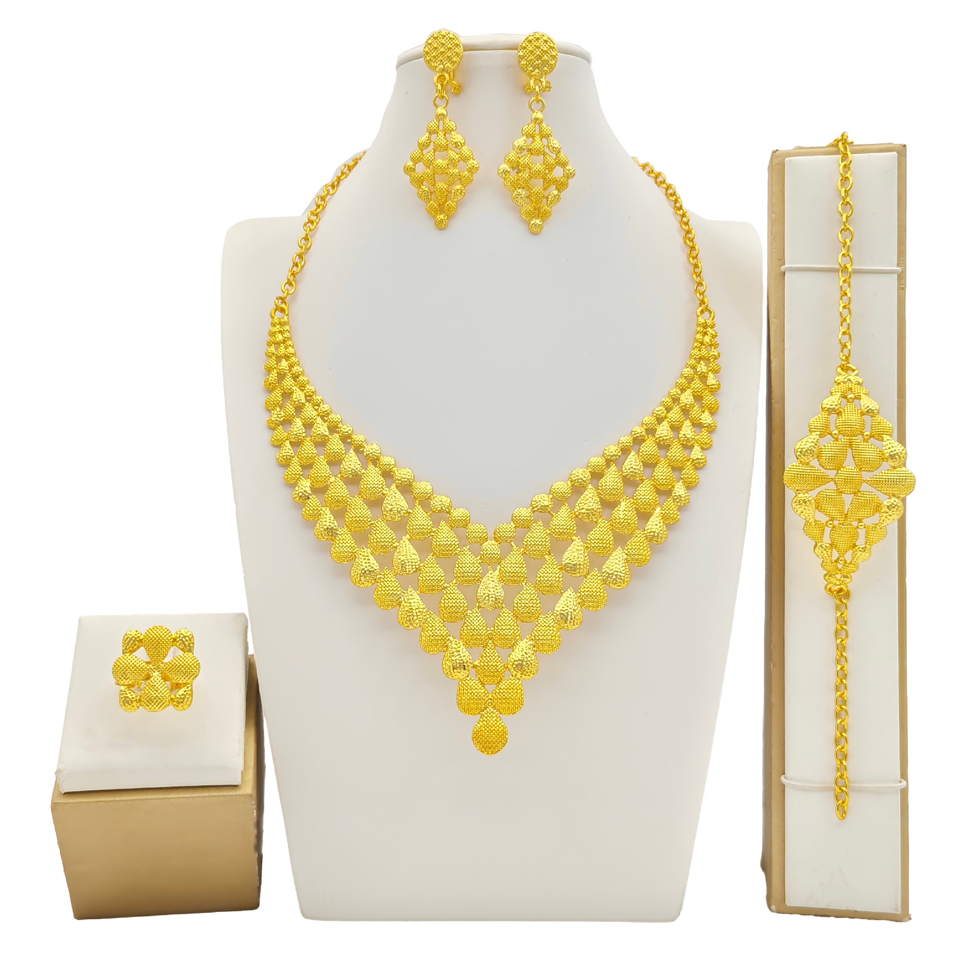 Women's Jewelry Suit Fashion Necklace Bracelet Ring Earrings Four-piece Set photo 1