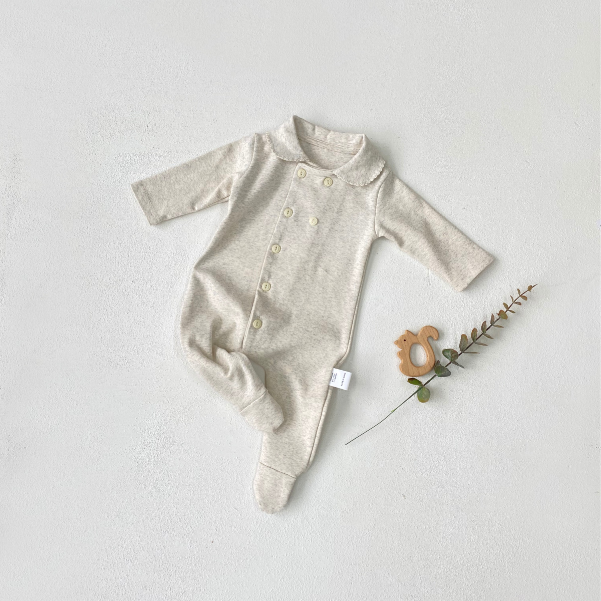 Newborn Clothes Peter Pan Collar Open Chest Jumpsuit photo 4