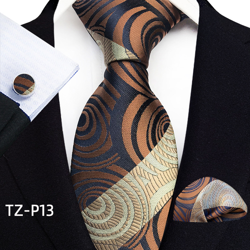 Mens Plaid Formal Tie Pocket Square And Cufflinks Three-Piece Set photo 3
