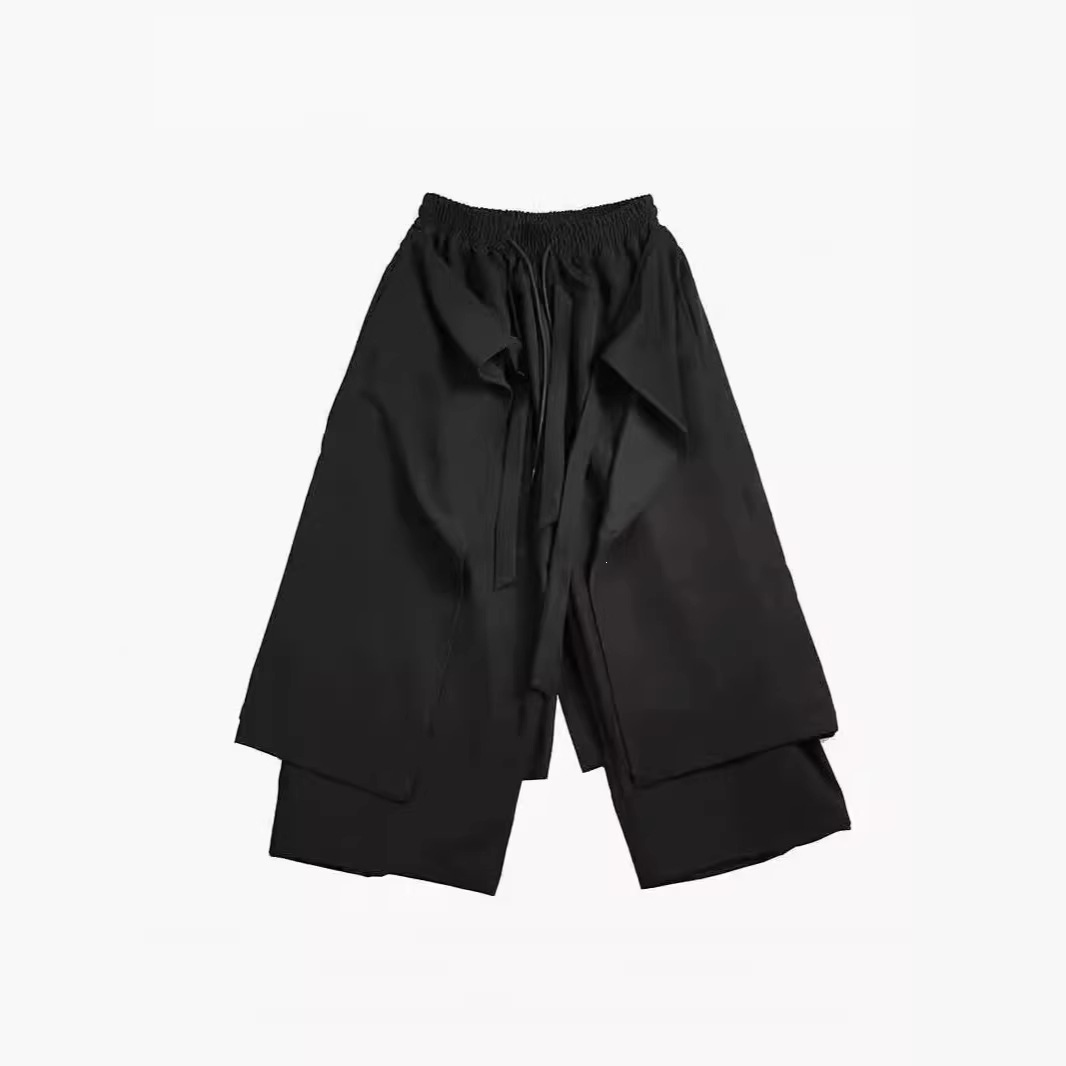SpringSummer Mens Wide-leg Pants Faux Two-piece Design Culottes photo 4