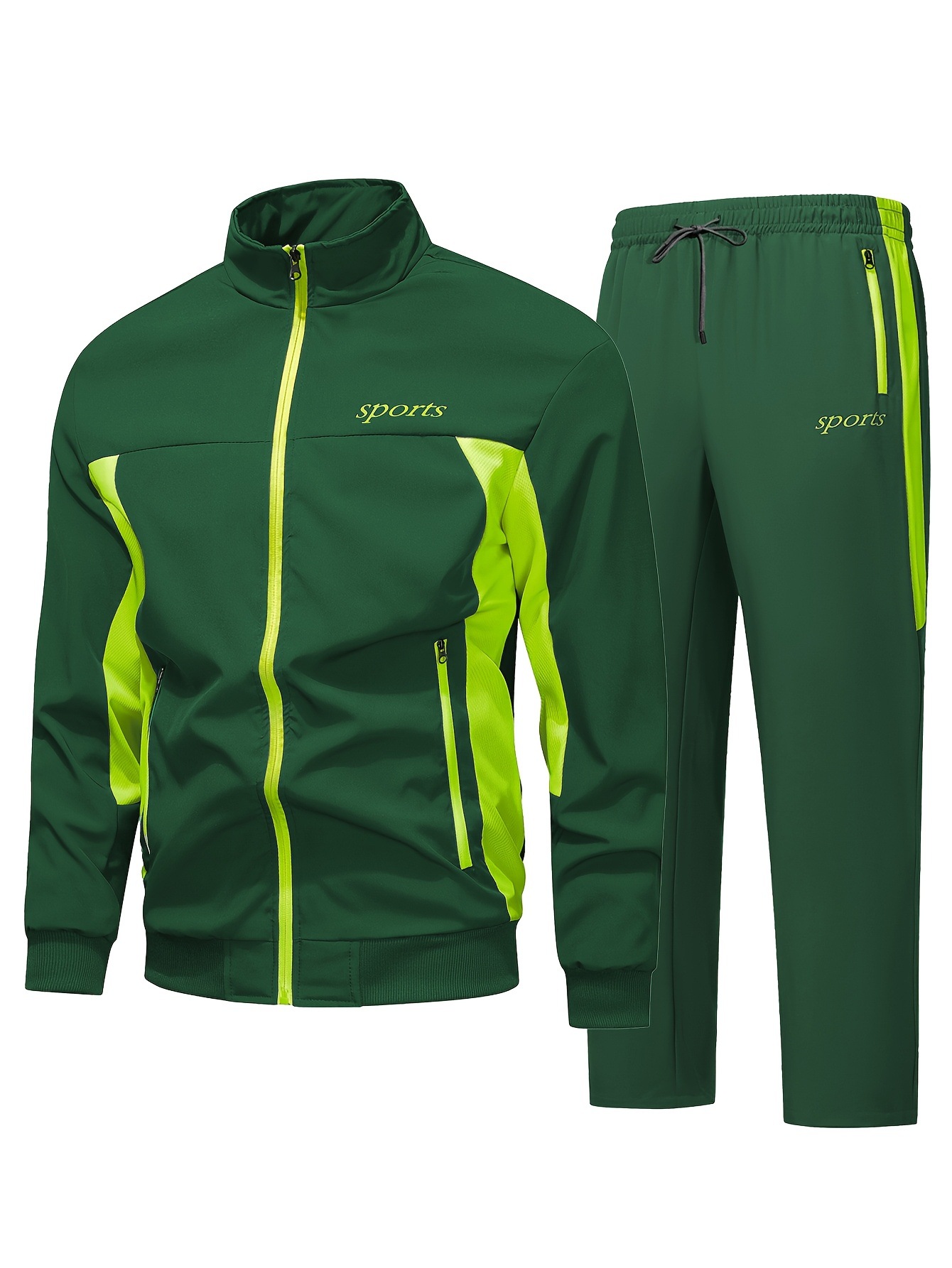 Men's Autumn Casual Sportswear Set With A Stand-up Collar And Color-block Design photo 6