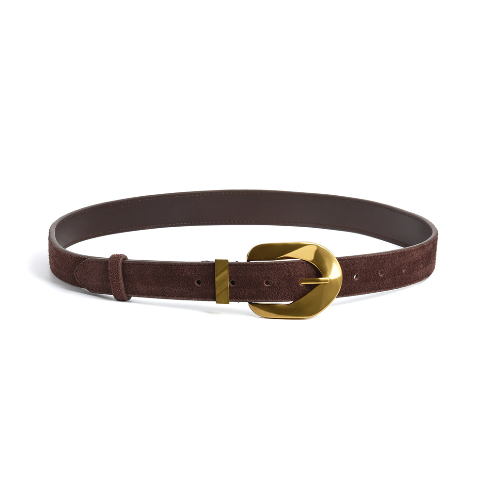 Matte Cowhide Vintage Ladies New Gold Buckle Belt photo 7