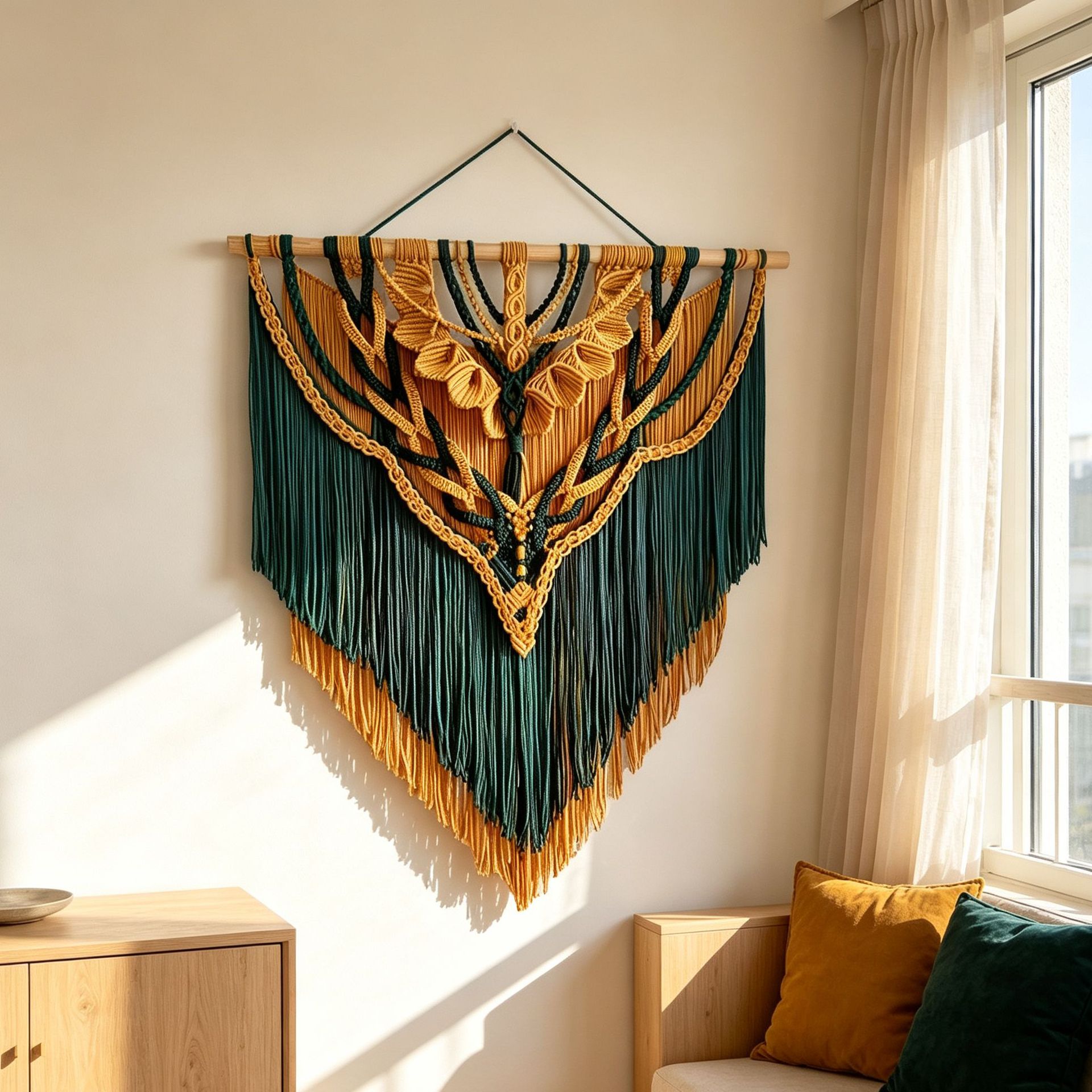 Hand-woven Cotton Rope Wall Hanging Tapestry photo 5