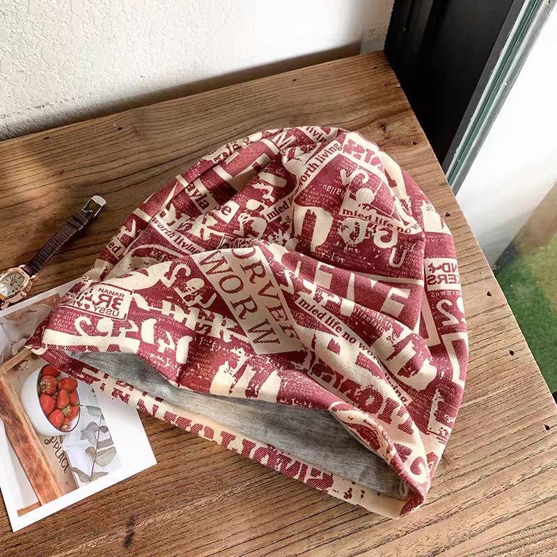 Vintage Newspaper Print Headscarf Face Framing Pleated Wrap For Women Retro Style Hair Accessory photo 7