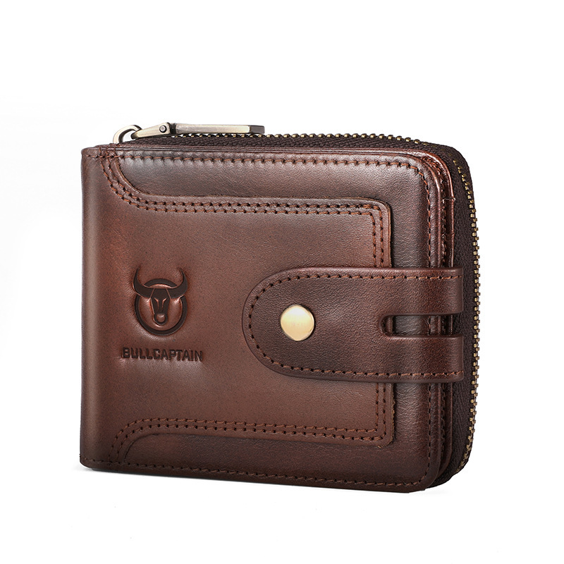 Genuine Leather Mens Multifunctional Short Zipper Wallet photo 7