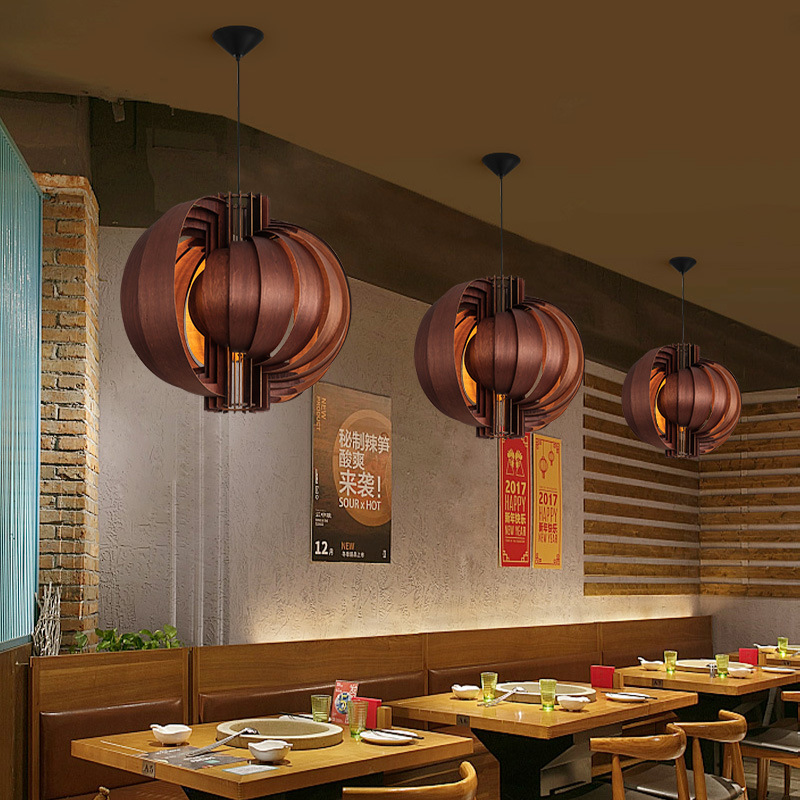 New Chinese-style Creative Wood Veneer Chandelier photo 3