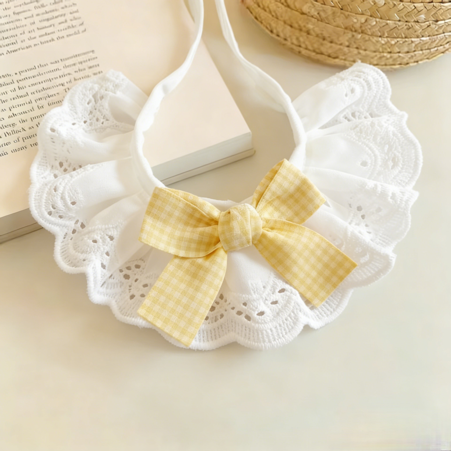 Pet Plaid Bib Bow Tie Collar Lace Bib Cotton Bib For Dogs photo 6