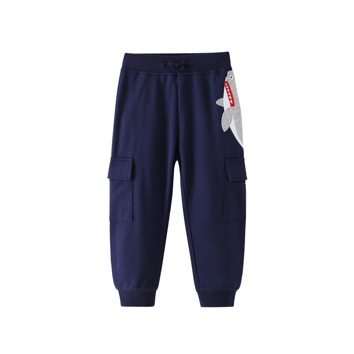 Boys Cotton Blend Cartoon Shark Embroidered Sports Pants - Casual Loose Fit Joggers for Kids Outdoor Play photo 5