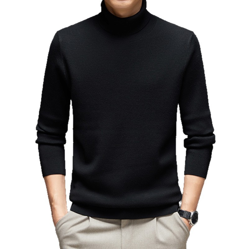 Men's Turtleneck Wool Sweater Winter Thickened Solid Color Plain Style photo 4