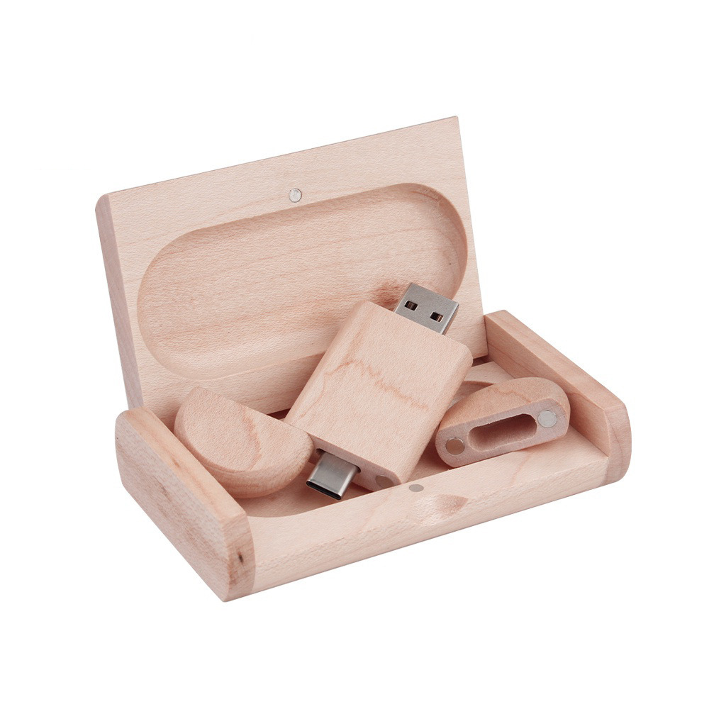 Maple Box Carved Wooden 2 In 1 Mobile Phone U-disk TYPE-C photo 4