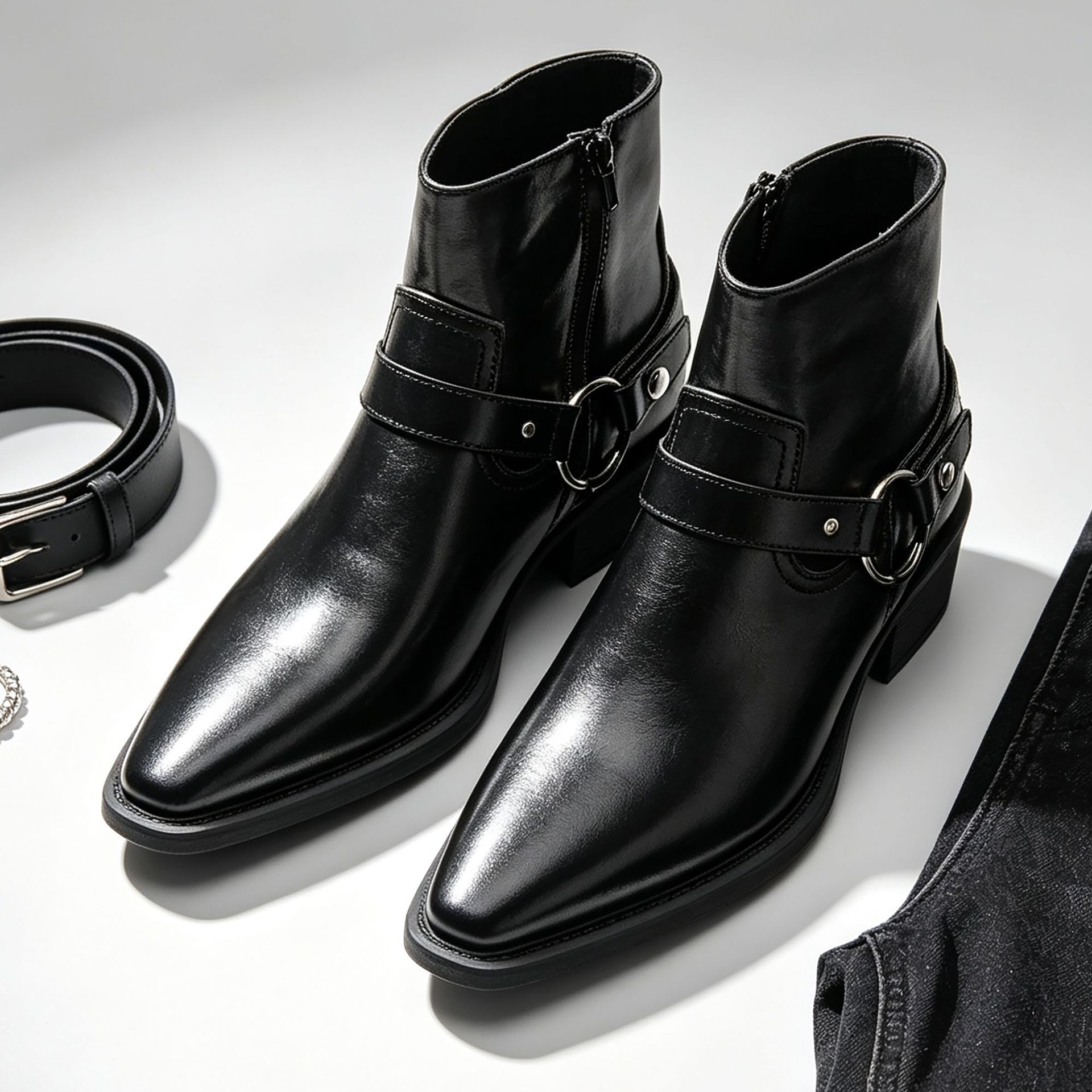 Men's Buckle-up, Height-increasing High-heeled Boots photo 1