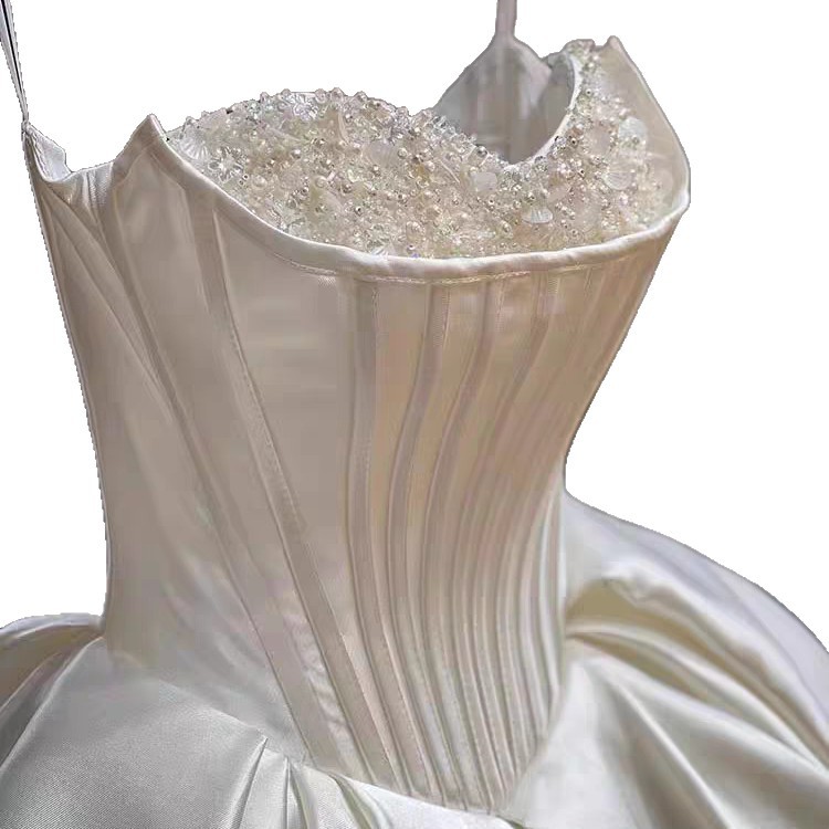 Elegant Temperament High Waisted Women's Satin Main Wedding Dress photo 4