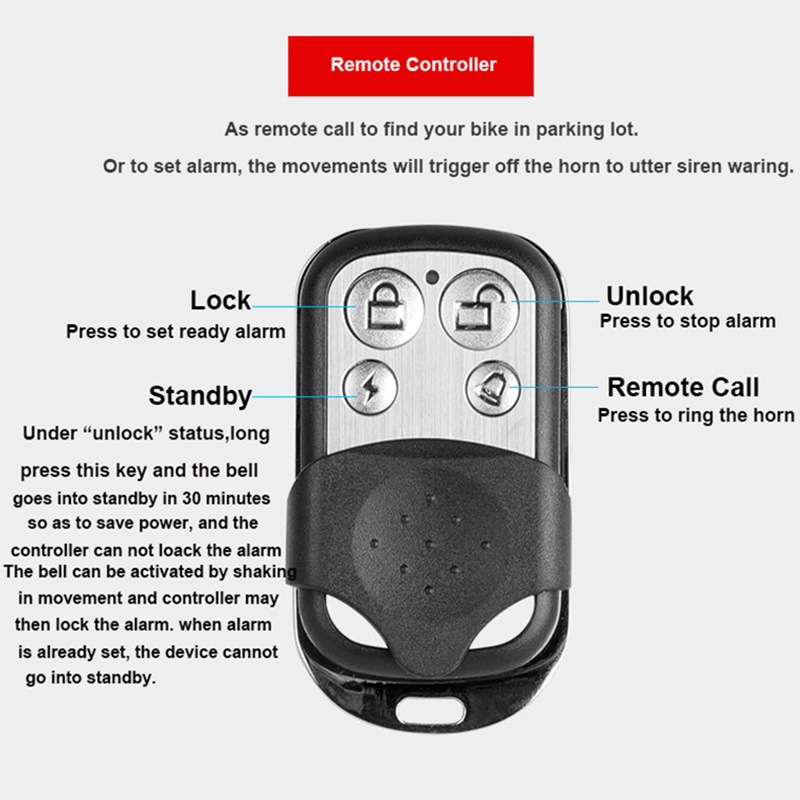 Mountain Bike Bell Wireless Electronic Horn Remote-Control Anti-Theft Alarm photo 3
