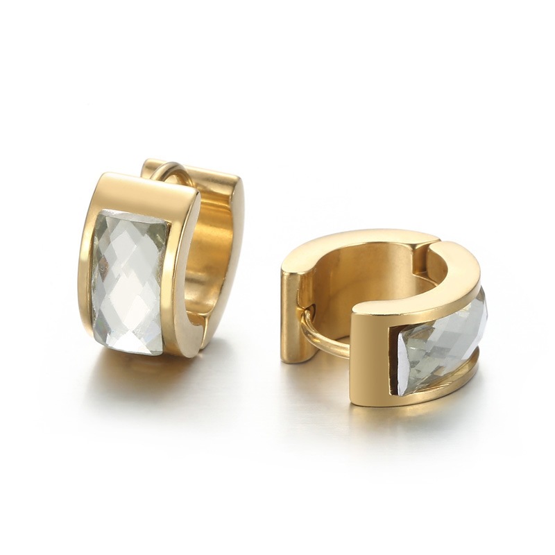 Cross-border European And American-style Personalized Earrings Titanium Steel Round Glass Ear Clips photo 7