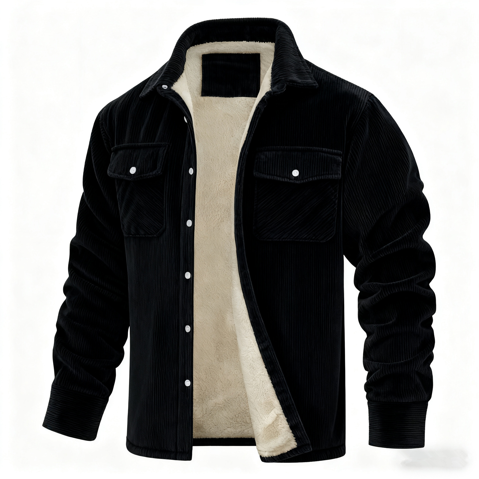 Men's Long-sleeve Lapel-collar Corduroy Single-breasted Fleece-lined Jacket photo 4